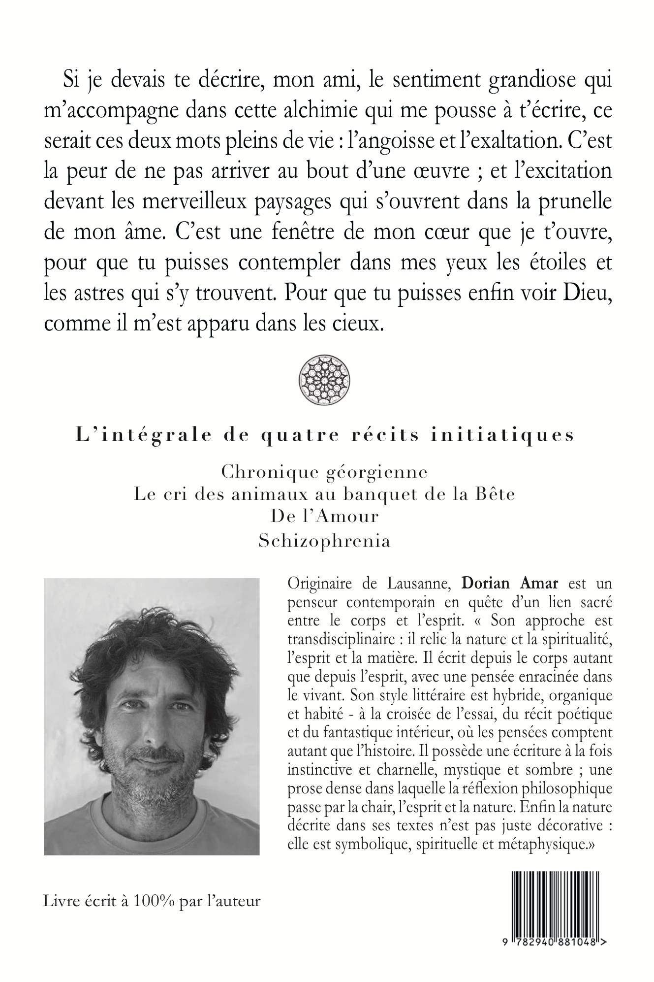 Quatrième de couverture — À la recherche de la Lumière par la bête décomposée, Dorian Amar, Éditions Orat